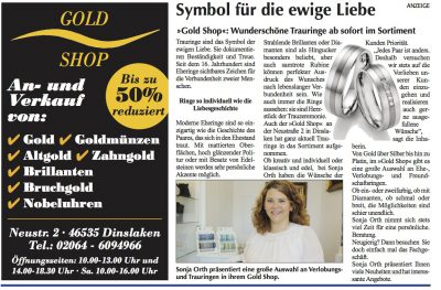 Ein Zeitungsbericht über den Gold Shop aus Dinslaken